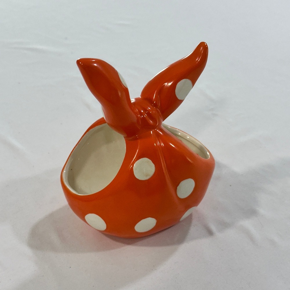 Goebel West Germany Ceramic Basket Orange Polka Dot Tied Knot Vintage KZ47